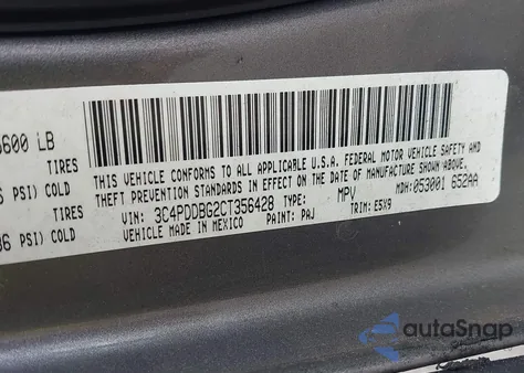 2012 Dodge Journey Sxt z USA, uszkodzony, nr VIN 3C4PDDBG2CT356428